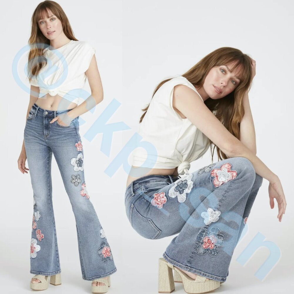 NWOT Free People x Driftwood Farrah Embroidered Flare Jeans Sz 24 - Picture 4 of 16